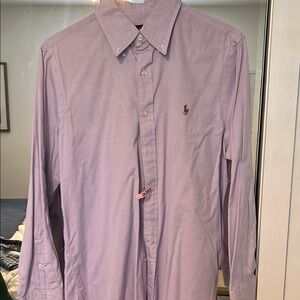 Ralph Lauren Purple Dress Shirt with Classic Collar and Embroidered Logo